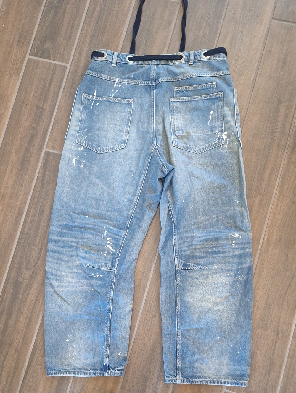 Free People Moxie Low Slung Paint Splatter Barrel Jeans 33 Long Artsy - Picture 11 of 13